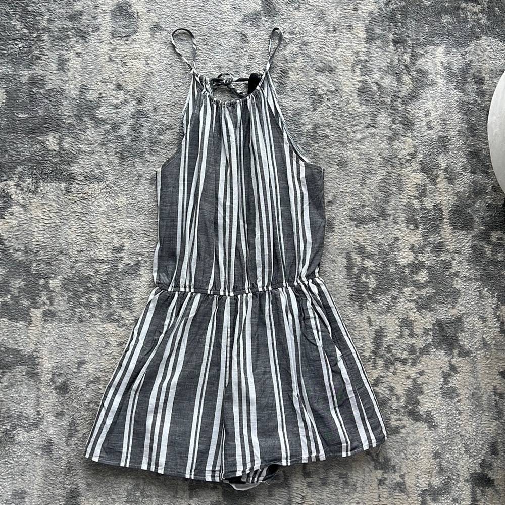 Striped cinched waist romper